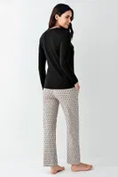 V Yaka Siyah Uzun Kollu Cepli Kadın Pijama Takımı Pierre Cardin PC9101-S Siyah görsel 4