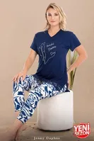 V Yaka Viskon Kısa Kollu Desenli Kadın Pijama Takımı Lady 12084 Lacivert detay görünüm