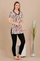 V Yaka Yırtmaçlı Kısa Kollu Taytlı Pijama Takım  Lady 12486 Siyah