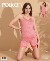 Polkan Viskon Askılı Kadın Şort Pijama Takım Pembe Polkan 24705