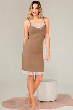 Lady Viskon Dantel Yaka İnce Askılı Kadın Tunik Gecelik Lady 5515 - Alternatif Görünüm