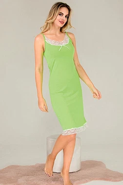 Lady Viskon Dantelli İp Askılı Midi Yeşil Kadın Tunik Gecelik  Lady 5510 - Alternatif Görünüm