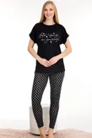 Viskon Puantiyeli Bisiklet Yaka Kısa Kol T-Shirt Pijama Takımı Lady 12565 Siyah detay görünüm