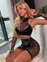 Taşlı Eldivenli File Büstiyerli Vücut Çorabı Vivaldy 4870 Görsel görsel 4