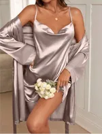 Vizon Sabahlıklı Saten İkili Takım Real Passione 3038 Vizon