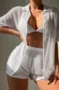 Yaka Detaylı Gömlek Görünümlü Alt üst Şort Takım Plaj Elbisesi Pareo Angelsin MS 4380 Beyaz