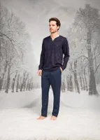 Yakası Düğmeli Cepli Uzun Kollu Erkek Pijama Takım Doreanse 26K4599