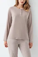Yakası Düğmeli Çizgili Vizon Uzun Kollu Kadın Pijama Takımı Arnetta AR3425-S Vizon farklı açı