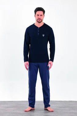 Estiva Yakası Düğmeli Desenli Uzun Kollu Düğmeli Penye Erkek Pijama Takımı Estiva 25287