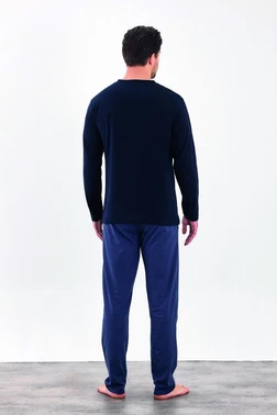 Estiva Yakası Düğmeli Desenli Uzun Kollu Düğmeli Penye Erkek Pijama Takımı Estiva 25287 - Alternatif Görünüm