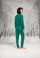 Yakası Fermuarlı Çiçek İşlemeli Kadın T-shirt Pantolon Takım Doreanse 26K4103 detay görünüm