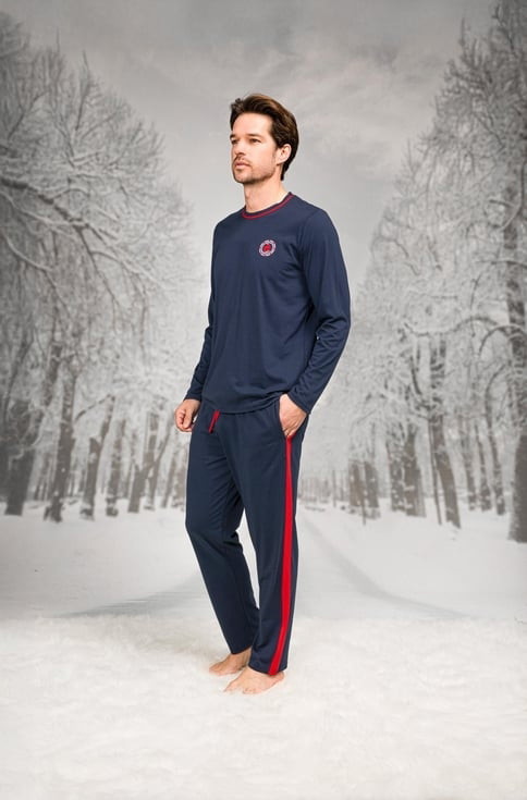 Yanları Şeritli Yuvarlak Yaka Cepli Erkek Pijama Takım Doreanse 26K4608