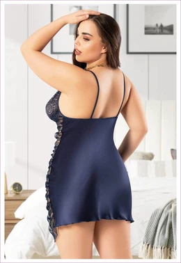 Miss Laris Yanları Transparan Büyük Beden Dantelli İnce Askılı Saten Gecelik Miss Laris 4038 - Alternatif Görünüm