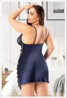 Yanları Transparan Büyük Beden Dantelli İnce Askılı Saten Gecelik Miss Laris 4038 Lacivert detay görünüm
