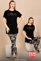 Yeni Sezon Tayt Kısa Kollu Pijama Takımı Lady 12485 Siyah