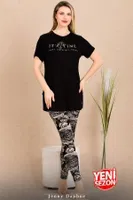 Yeni Sezon Tayt Kısa Kollu Pijama Takımı Lady 12485 Siyah detay görünüm