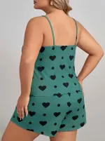 Yeşil Kalpli Askılı Büyük Beden Şort Pijama Takım Lily Bianca 13071 Yeşil farklı açı