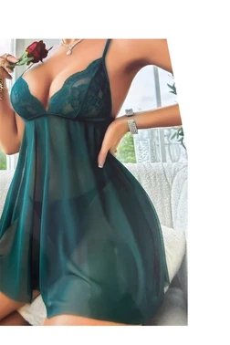 Ruselin Yeşil Tül Dantelli Kısa Fantezi Kadın Gecelik Ruselin 2178 - Alternatif Görünüm