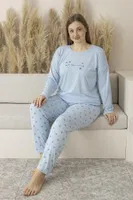Yıldız Desenli Uzun Kollu Viskon Büyük Beden Kadın Pijama Takımı Estiva 25146 Mavi farklı açı