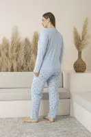 Yıldız Desenli Uzun Kollu Viskon Büyük Beden Kadın Pijama Takımı Estiva 25146 Mavi görsel 4