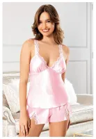 Yırtmaçlı Dantel Askılı Saten Şort Pijama Takımı Miss Laris 3118 Pembe
