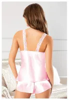 Yırtmaçlı Dantel Askılı Saten Şort Pijama Takımı Miss Laris 3118 Pembe detay görünüm