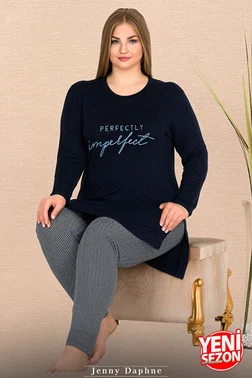 Lady Yırtmaçlı Uzun Kollu Yuvarlak Yaka Büyük Beden Kadın Pijama Takımı Lady 11311 - Alternatif Görünüm