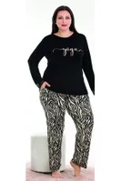 Yoga Uzun Kollu Zebra Desenli Cepli Büyük Beden Kadın Pijama Takımı Lady 11370 Siyah