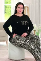 Yoga Uzun Kollu Zebra Desenli Cepli Büyük Beden Kadın Pijama Takımı Lady 11370 Siyah detay görünüm