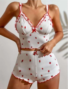 Yumuşacık Yazlık Şortlu Fitilli Kumaş Şort Pijama Takım Real Passione S-20