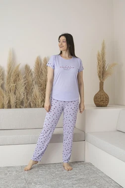 Estiva Yuvarlak Yaka Desenli Kısa Kollu Viskon Kadın Pijama Takımı Estiva 25109