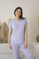 Yuvarlak Yaka Desenli Kısa Kollu Viskon Kadın Pijama Takımı Estiva 25109 Lila görsel 5
