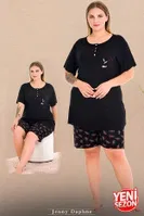 Yuvarlak Yaka Kısa Kollu Büyük Beden Şortlu Pijama Takımı Lady 10040 Siyah