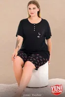 Yuvarlak Yaka Kısa Kollu Büyük Beden Şortlu Pijama Takımı Lady 10040 Siyah detay görünüm