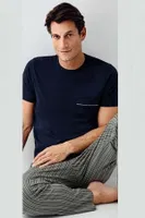 Yuvarlak Yaka Kısa Kollu Çizgili Cepli Erkek Pijama Takımı Arnetta 3011-X Yeşil detay görünüm