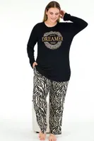 Yuvarlak Yaka Uzun Kollu Leopar Desenli Büyük Beden Kadın Pijama Takımı Lady 11383 Siyah detay görünüm