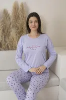 Yuvarlak Yaka Yazlık Desenli Uzun Kollu Viskon Kadın Pijama Takımı Estiva 25114 Lila farklı açı