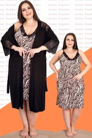 Lady Zebra Desen 2li Lüks Gecelik Sabahlık Takımı Lady 19221