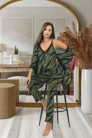İzabel Zebra Desen Yeşil Pijama Sabahlık Takım İzabel SB-5011