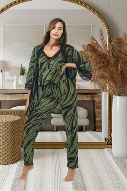 İzabel Zebra Desen Yeşil Pijama Sabahlık Takım İzabel SB-5011 - Alternatif Görünüm