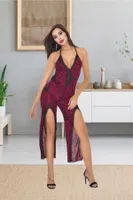 Zebra Desen Yırtmaçlı Fantazi Tulum Gecelik İzabel 504 Siyah