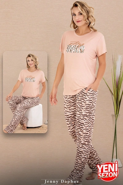 Zebra Desenli Bisiklet Yaka Kısa Kollu Kadın Pijama Takımı Lady 12595