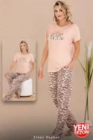 Zebra Desenli Bisiklet Yaka Kısa Kollu Kadın Pijama Takımı Lady 12595 Pudra
