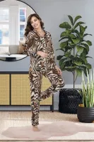 Zebra Desenli Düğmeli Uzun Kollu Pijama Takımı İzabel 4002 Kahverengi farklı açı