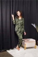 Zebra Desenli Gömlek Yaka Kadın Pijama Takımı İzabel 4007 Yeşil