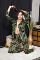 Zebra Desenli Gömlek Yaka Kadın Pijama Takımı İzabel 4007 Yeşil detay görünüm
