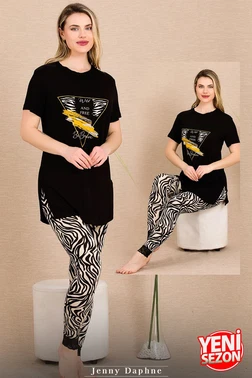 Lady Zebra Desenli Manşetli Paçalı Kısa Kollu Pijama Takımı Lady 12484