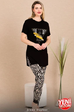 Lady Zebra Desenli Manşetli Paçalı Kısa Kollu Pijama Takımı Lady 12484 - Alternatif Görünüm