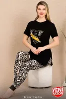 Zebra Desenli Manşetli Paçalı Kısa Kollu Pijama Takımı Lady 12484 Siyah farklı açı
