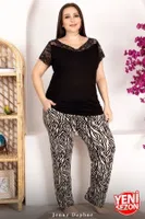 Zebra Desenli Omuz Dantelli Büyük Beden Pijama Takımı Lady 10949 Siyah detay görünüm